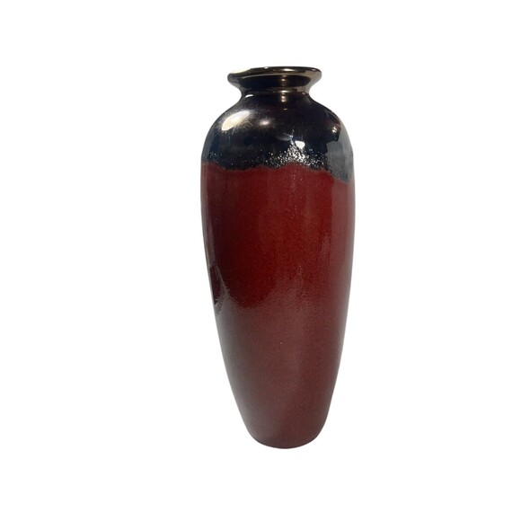 Pottery Vase Glossy Glaze Vase Table Top Home Decor Copper Maroon Red Art Deco - Picture 11 of 11
